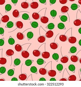 Cherry on pink background. Seamless pattern.