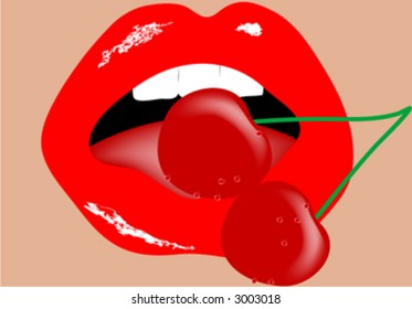 cherry on sexy lips