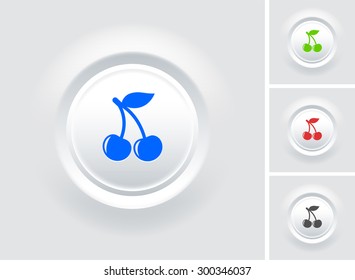 Cherry on White Bevel Round Button