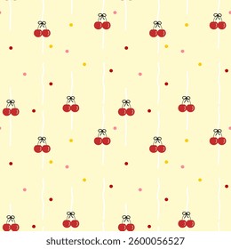 Cherry on yellow background , fabric pattern , paper pattern , seamless pattern