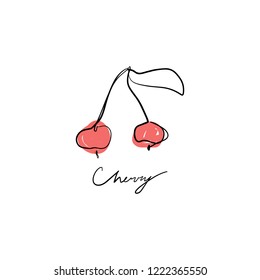Cherry one line vector art, print for mugs, t-shirts, notebooks, posters and social media post. Modern trendy illustration.