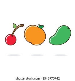 Cherry, Orange and Mango Fruits Minimalism Vector Illusatration Asset and Background in Flat Design Style