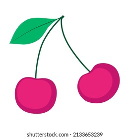 Cherry. Organic  berries isolated on white background. Healthy lifestyle. Vector illustration in flat style.