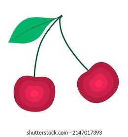Cherry. Organic  berries isolated on white background. Healthy lifestyle. Vector illustration in flat style.