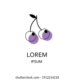 Esquema del cerezo. Resumen del diseño del logo de la fruta. Elemento de tarjeta de visita. Aislado en blanco.
