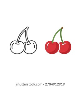 Contorno de cereza y Ilustración vectorial de color aislado en