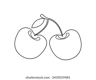 cherry outline for coloring book template, cherry for kids illustration worksheet printable