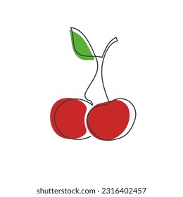 Cherry outline icon. Continuous one line drawing. Vector illustration isolated on white background.