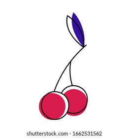 cherry outline illustration. Vector hand drawn outline fruit icon.