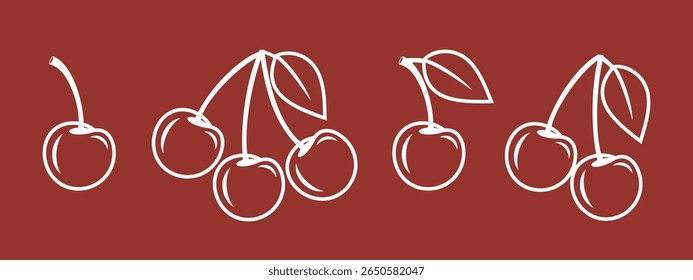 Cherry outline. Isolated cherry on red background