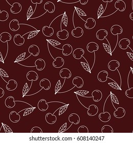 Cherry Outline Seamless Pattern. Hand Drawn Vector Background. Wrapping Paper.