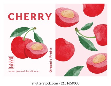 Cherry packaging design templates, watercolour style vector illustration.
