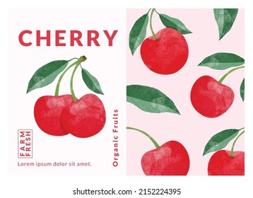 Cherry packaging design templates, watercolour style vector illustration.