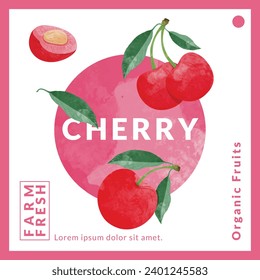 Cherry packaging design templates, watercolour style vector illustration.