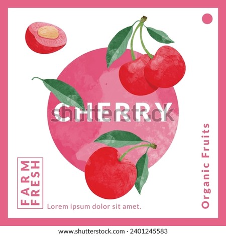 Cherry packaging design templates, watercolour style vector illustration.