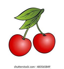 Cherry, painted berry, cartoon. Vector illustration