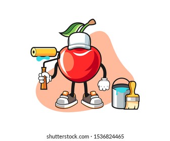 Cherry painter cartoon. Mascot Character vector.