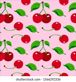Cherry pattern background, wrapping paper, seamless pattern, vector  illustration. 
