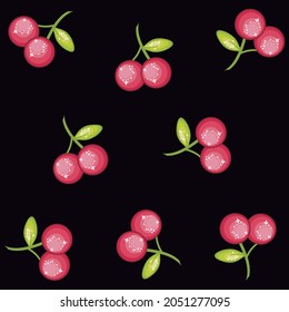 Patrón de cerezas con diseño de tela de fondo negro