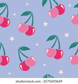 cherry pattern with blue background
