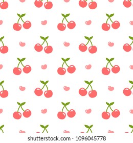 Cherry pattern, cute heart fruit cartoon seamless background with dot, Vector illustration