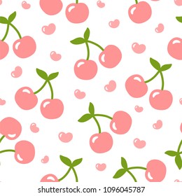 Cherry pattern, cute heart fruit cartoon seamless background with dot, Vector illustration