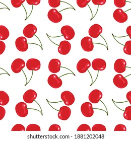 patrón de cereza berry verde postre orgánico jugo de alimento repite tela teja ilustración vectorial eslogan
