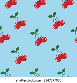 cherry pattern on blue background