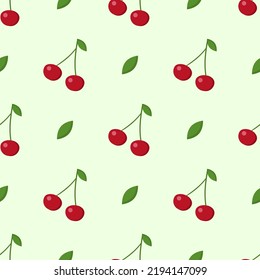 Patrón de cerezo sobre fondo verde pálido. Imagen vectorial para uso en el diseño textil o de sitios web