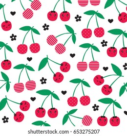 cherry pattern on white background, wrapping paper, vector textile fabric print vector illustration