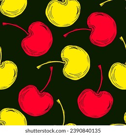 Cherry pattern for printing on fabric, paper, wallpaper. Abstract cherry print, banner. Fruit berry background.
