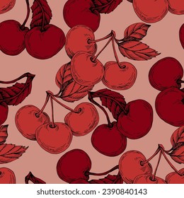 Cherry pattern for printing on fabric, paper, wallpaper. Abstract cherry print, banner. Fruit berry background.