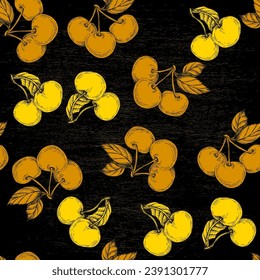 Patrón de cerezas para impresión en tela, papel, papel pintado. Resumen de estampado de cerezos, pancarta. Fondo de bayas de frutas.