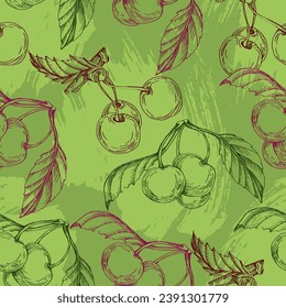 Cherry pattern for printing on fabric, paper, wallpaper. Abstract cherry print, banner. Fruit berry background.
