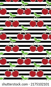 Cherry Pattern, Red seamless Cherry, Cherry black and white Background, Cherry Wallpaper Love Cards Vector Stock Vector Illustration.