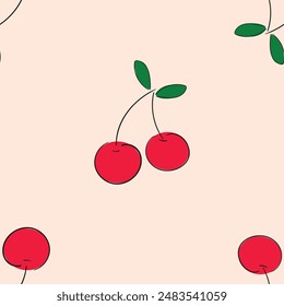 Cherry pattern seamless, Hand Drawn cherry design print for textile and paper vector illustration