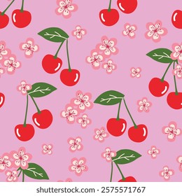 cherry pattern seamless, Hand Drawn vector illustration