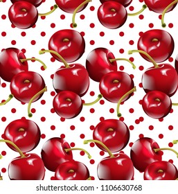 Cherry pattern Vector. Cherry fruits on Dotted backgrounds
