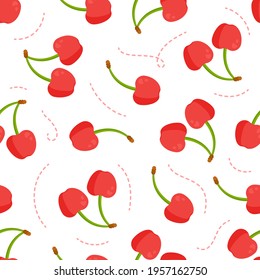 Cherry pattern vector illustration. Seamless red cherry pattern design. Wallpaper for backgrounds of postcards, advertisements and other various things.