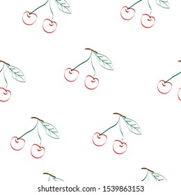 Cherry pattern.Ornament of cherries on a white background.Vector illustration.