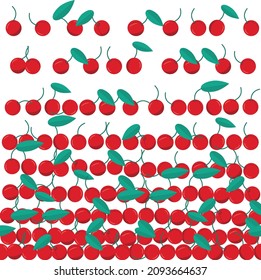 Cherry pattern.Summer berries, fruits, leaves background.
Vector illustration for summer cover, wallpaper texture, background, wedding invitation,  gift wrap, fabric.