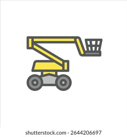 Cherry picker filled outline icon. boom lift color line illustration.