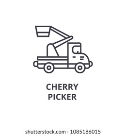 Cherry Picker Vector Line Icon, Sign, Illustration On Background, Editable Strokes