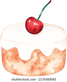 Cherry Pie. Bento Cake. Watercolor Vector Illustration.