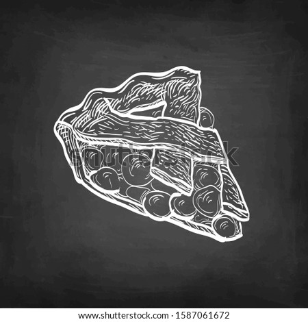 Cherry pie. Chalk sketch on blackboard background. Hand drawn vector illustration. Retro style.