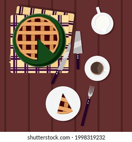 Pastel de cerezo y café. Un descanso para comer con café y pasteles. Bollería de otoño. 