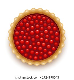 Cherry pie covered with jelly top view isolated on white vector illustration