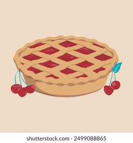 Cherry pie with decorative cherries illustration