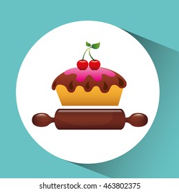 cherry in pie, food icon, vector illustration