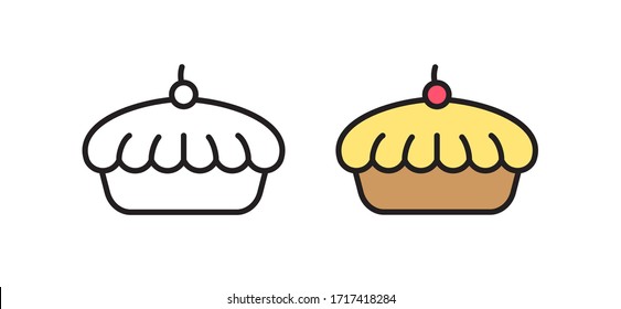 Cherry Pie Icon. Vector illustration of baking. Linear symbol.